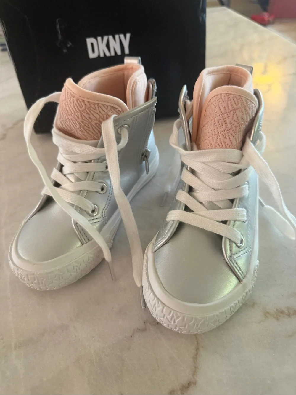 DKNY Little Girls Hannah Brooke metallic high-top sneakers